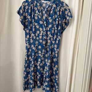 Olivaceous Blue Floral Ruffle Hem Dress sz M